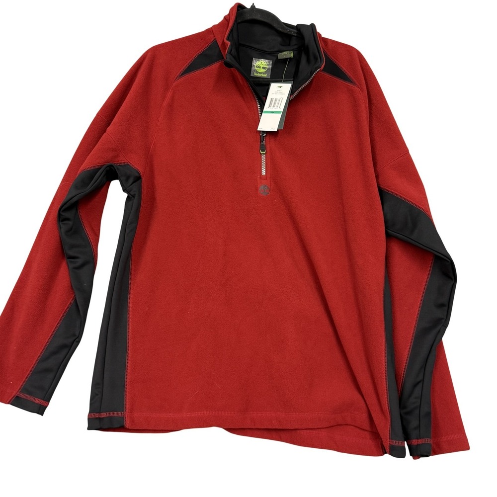 Timberland Pullover Mens Large Red Black Fleece Quarter Zip Mock‎ Neck Ecotec